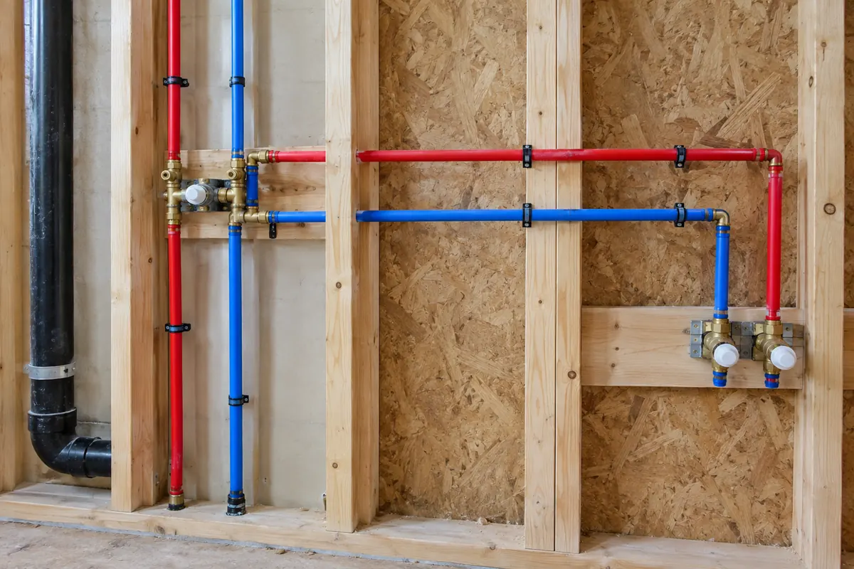 Rerouted PEX water lines installed to bypass a slab leak